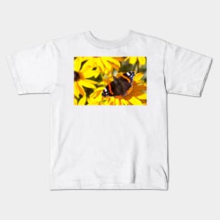Red Admiral;Yellow Flower Kids T-Shirt